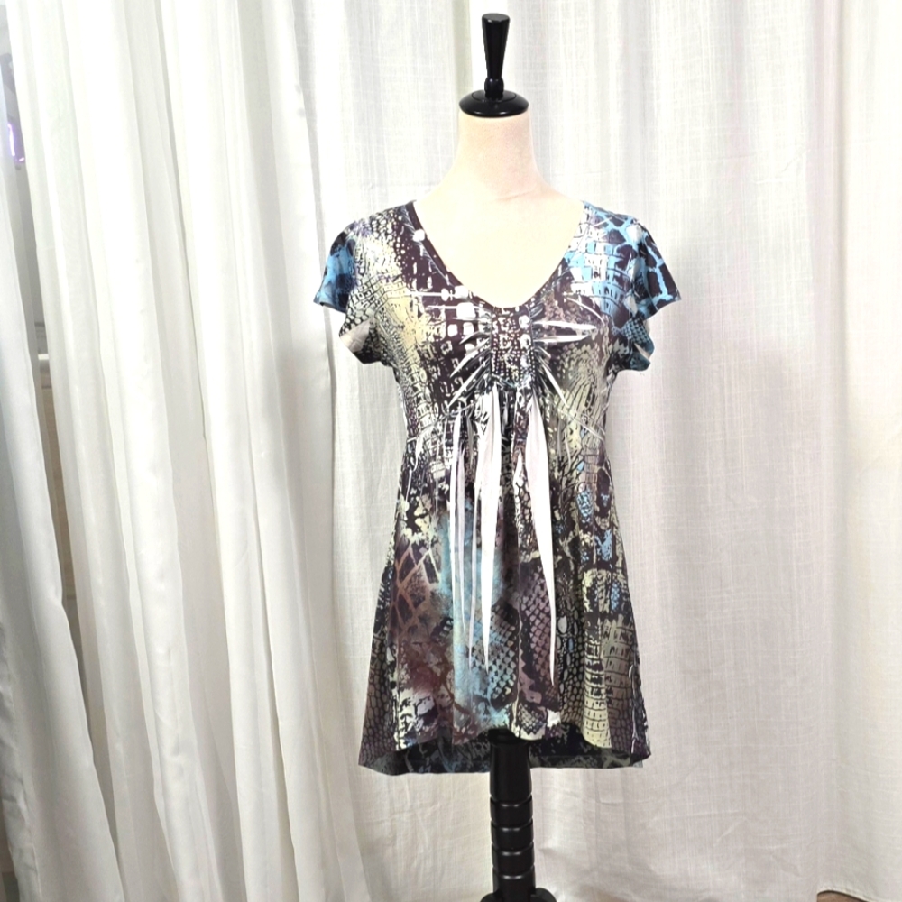 2/$30 APT 9 Y2K Babydoll Womens Top Size M Flutter Cap‎ Sleeves Liquid Knit